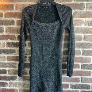 elegant fitted mini dress long sleeve and open neck- SPetite
